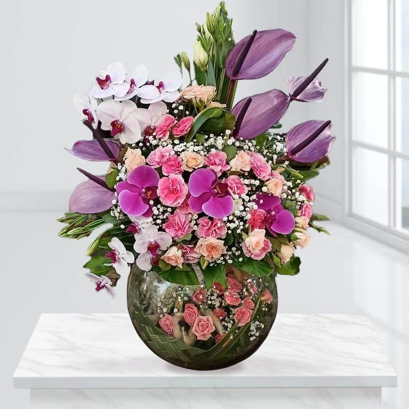 گلدان گل خوشبختی | جام طلائی با گل های رنگارنگ و لوکس | گل فروشی انلاین  سرای گل