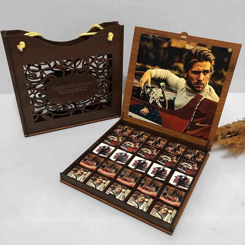 جعبه چوبی شکلات تصویری