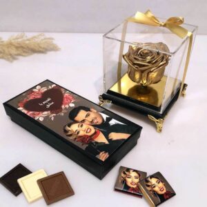 رز جاودان طلائی و شکلات تصویری