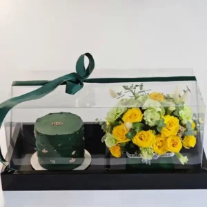 باکس گل و کیک سبز طلقی