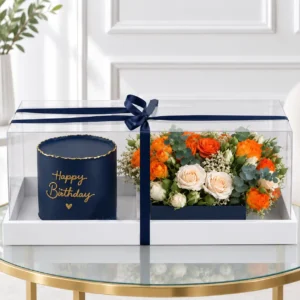 جعبه طلقی گل و کیک آبی