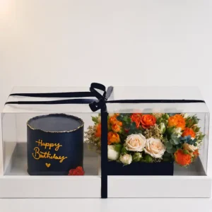 جعبه طلقی گل و کیک آبی