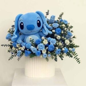 باکس گل و عروسک استیج آبی