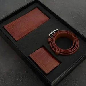 نیم ست مردانه چرم طبیعی قهوه ای